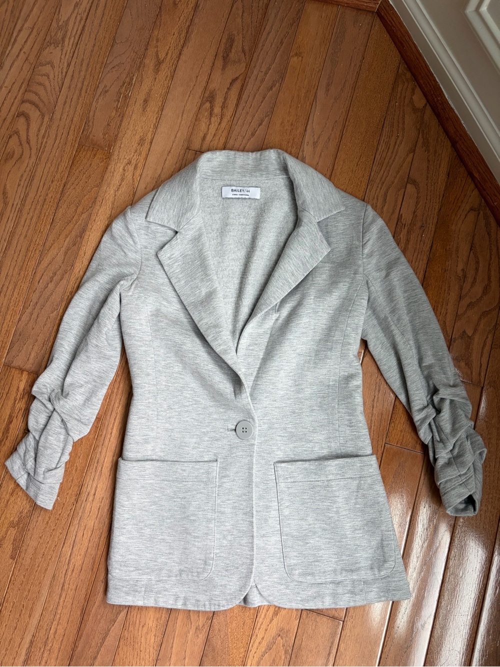 Bailey 44 Jane Jacket Heather Grey Ruched 3/4 Sleeve Blazer – Style ICO-5347